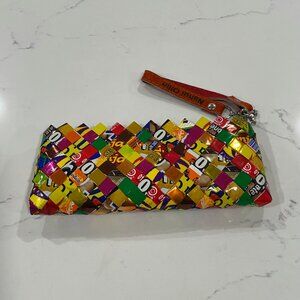 Nahui Ollin Bright Bag Handcrafted Clutch in Candy Wrappers with Wrist Strap
